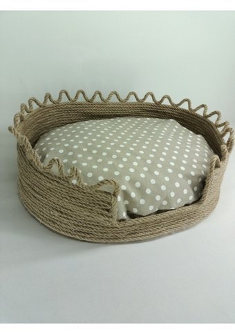 Patimine Tasarım 40 x 40 cm Sepet Kedi Yatağı Bej - Krem