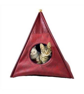 Kemique Tepee Three 56 x 42 cm Üstü Kapalı Kedi Yatağı Siyah - Yeşil