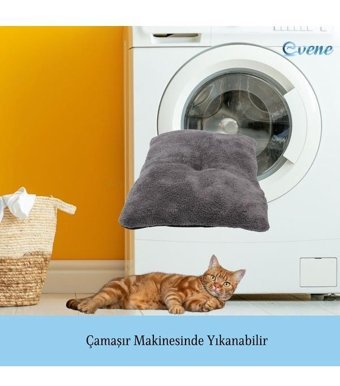 Evene Yıkanabilir 60 x 40 cm Sepet Kedi Yatağı Gri