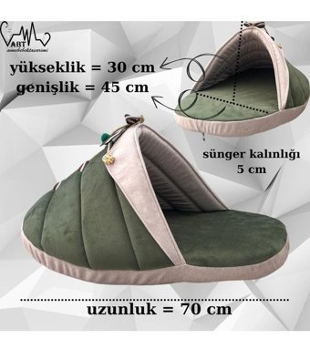 Abt 70 x 45 cm Üstü Kapalı Kedi Yatağı Yeşil