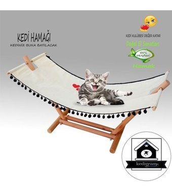 Kedigram Kedi Kulübesi Sallanan Ayaklı 33 x 93 cm Sepet Kedi Yatağı Ekru