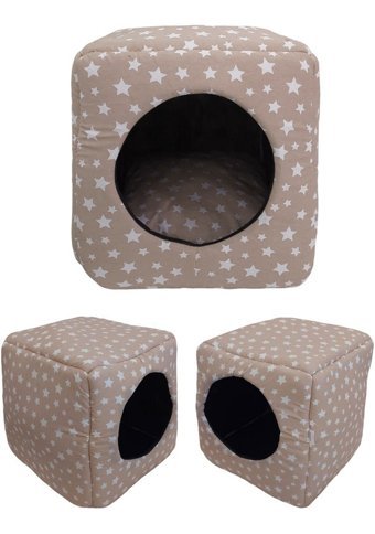 Patiderm Yıkanabilir 40 x 40 x 40 cm Üstü Kapalı Kedi Yatağı Bej