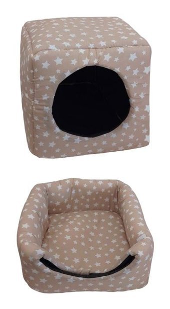 Patiderm Yıkanabilir 40 x 40 x 40 cm Üstü Kapalı Kedi Yatağı Bej