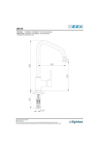 Eca Delta 102108633 Kuğu Çift Girişli Aç Kapa Eviye Bataryası Gümüş