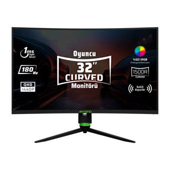 Monster Aryond A32 V2 180 Hz 1 ms 31.5 inç 2560 x 1440 px Kavisli VA Hoparlörlü HDMI Freesync GSync WQHD LED Oyuncu Monitör