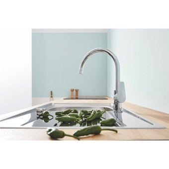 Grohe Bauedge Kuğu Tek Girişli Aç Kapa Eviye Bataryası Gümüş