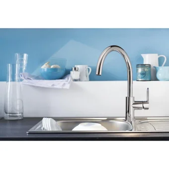Grohe Bauedge Kuğu Tek Girişli Aç Kapa Eviye Bataryası Gümüş