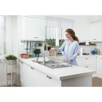 Artema Maestro A42146 Spiralli Kuğu Çift Girişli Aç Kapa Eviye Bataryası Gümüş