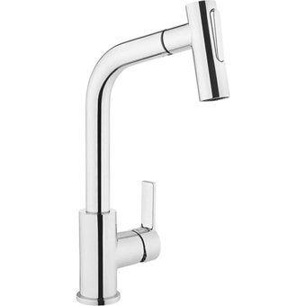 Artema Maestro A42146 Spiralli Kuğu Çift Girişli Aç Kapa Eviye Bataryası Gümüş