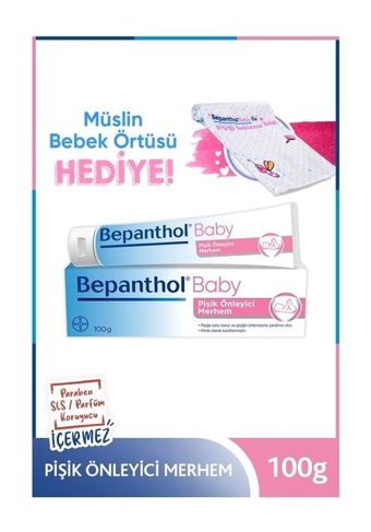 Bepanthol Baby Vitaminli Parfümsüz Parabensiz Pişik Kremi 100 gr + Müslin Bebek Örtüsü