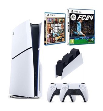 Sony Playstation 5 Slim Standart Edition 825 GB 2 Dualsense Kollu Oyun Konsolu + Dualsense Şarj İstasyonu + FC 24 Oyun + GTA 5 Oyun