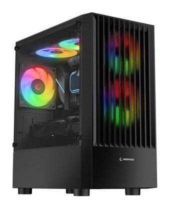 Rampage LYRA Mesh RGB Mesh Sıvı Soğutmalı 3 Fanlı Siyah Dikey Kullanım Micro ATX Oyuncu Bilgisayar Kasası