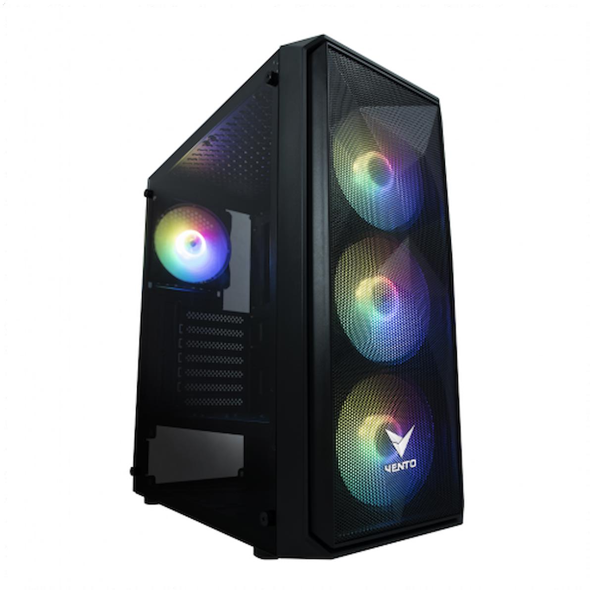 Vento VG10F RGB Mesh Sıvı Soğutmalı 4 Fanlı Siyah 500 W Dikey Kullanım ATX Oyuncu Bilgisayar Kasası