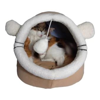 Nerotex Alaska Yıkanabilir Tek Fonksiyonlu 80x65x19 cm Mağara Kedi Yatağı Bej-Kahverengi