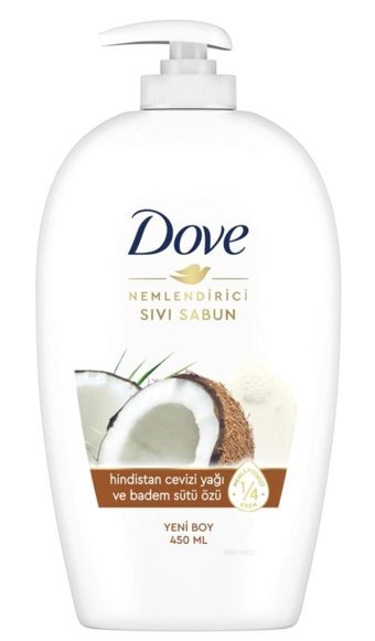 Dove Badem Sütlü-Coconut Nemlendiricili Köpük Sıvı Sabun 450 ml 4'lü