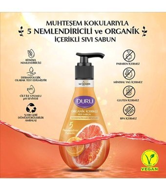 Duru Greyfurt-Mandalina Nemlendiricili Organik Köpük Sıvı Sabun 500 ml Tekli