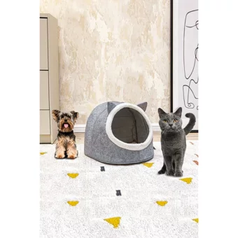 Alas Tek Fonksiyonlu 50x40x17 cm Üstü Kapalı Kedi Yatağı Gri