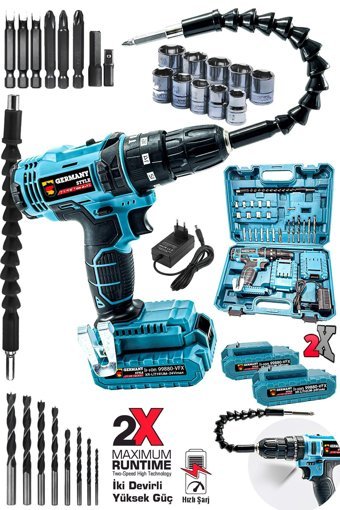 Germany Style Grm-99880 Vfx 128 V 2 Ah Kömürsüz Darbeli Çift Akülü Vidalama Makinesi