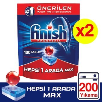 Finish Hepsi Bir Arada Max Limon Kokulu Tablet Bulaşık Makinesi Deterjanı 2x100 Adet