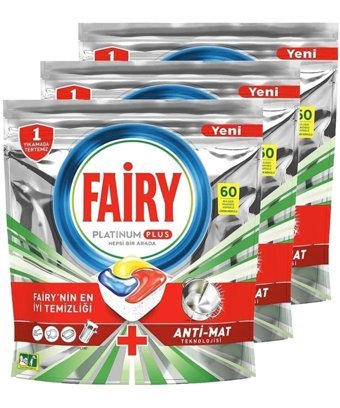 Fairy Platinum Plus Limon Kokulu Tablet Bulaşık Makinesi Deterjanı 3x60 Adet