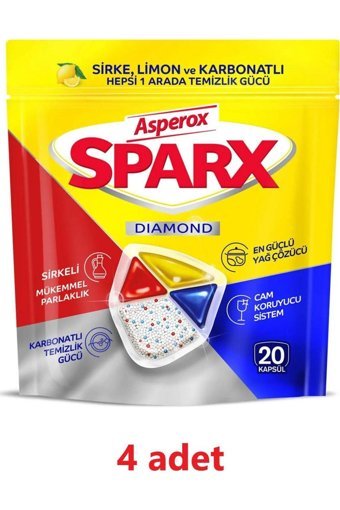 Asperox Sparx Diamond Limon Sirke Kokulu Tablet Bulaşık Makinesi Deterjanı 4x20 Adet