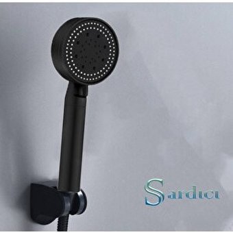 Sardıcı Turbo Krom 5 Fonksiyonlu Tazyikli Tasarruflu Yuvarlak Yağmur Tepe Duş Başlığı Siyah