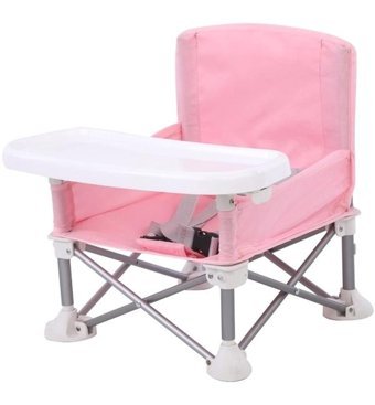 Happyplanet Kku-oi Alüminyum - Plastik 5 Noktalı Emniyet Kemeri 15 kg Kapasiteli Tekerleksiz Sandalye Üstü Tepsili Oturaklı Katlanır Portatif Mama Sandelyesi Pembe