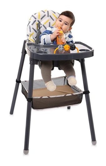 Baby Plus Tako Alüminyum - Plastik 3 Noktalı Emniyet Kemeri 25 kg Kapasiteli Tekerleksiz Tepsili Oturaklı Oyuncaklı Katlanır Portatif Mama Sandelyesi Gri