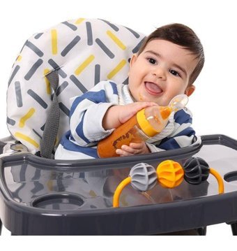 Baby Plus Tako Alüminyum - Plastik 3 Noktalı Emniyet Kemeri 25 kg Kapasiteli Tekerleksiz Tepsili Oturaklı Oyuncaklı Katlanır Portatif Mama Sandelyesi Gri