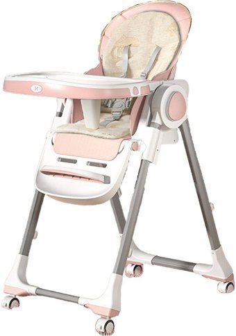 Happyplanet Kks-oi Alüminyum - Plastik 5 Noktalı Emniyet Kemeri 15 kg Kapasiteli Tekerlekli Tepsili Oturaklı Yükselticili Katlanır Portatif Mama Sandelyesi Pembe