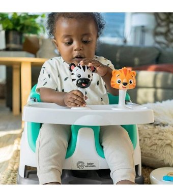 Baby Einstein Plastik 2 Noktalı Emniyet Kemeri 7 kg Kapasiteli Tekerleksiz Sandalye Üstü Tepsili Oturaklı Oyuncaklı Portatif Mama Sandelyesi Lacivert