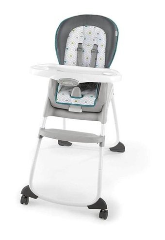 Ingenuity Trio Alüminyum - Plastik 5 Noktalı Emniyet Kemeri 20 kg Kapasiteli Tekerlekli Tepsili Oturaklı Portatif Mama Sandelyesi Gri