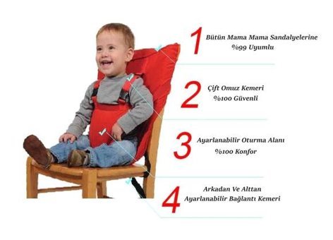 Revu Baby Kumaş 2 Noktalı Emniyet Kemeri 15 kg Kapasiteli Tekerleksiz Sandalye Üstü Oturaklı Katlanır Portatif Mama Sandelyesi Kırmızı