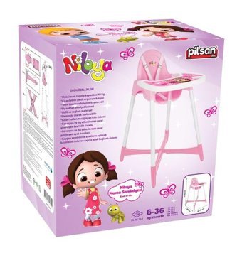 Pilsan 07-534 Plastik 3 Noktalı Emniyet Kemeri 40 kg Kapasiteli Tekerleksiz Tepsili Oturaklı Yükselticili Katlanır Portatif Mama Sandelyesi Pembe