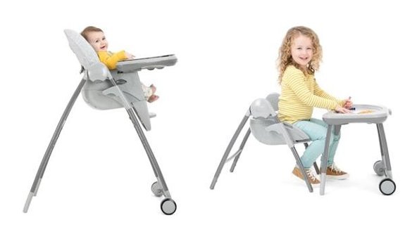 Joie Multiply Alüminyum - Plastik 5 Noktalı Emniyet Kemeri 15 kg Kapasiteli Tekerlekli Sandalye Üstü Tepsili Oturaklı Yükselticili Katlanır Portatif Mama Sandelyesi Gri