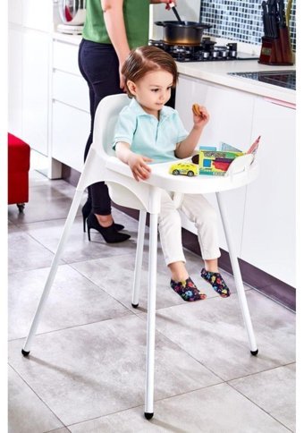 Faros Plastik 2 Noktalı Emniyet Kemeri Tekerleksiz Tepsili Oturaklı Mama Sandelyesi Beyaz