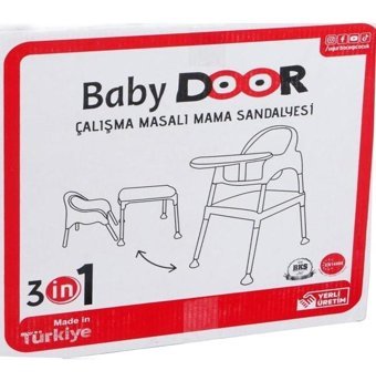 Babydoor Alüminyum - Plastik 18 kg Kapasiteli Tekerleksiz Sandalye Üstü Tepsili Oturaklı Portatif Mama Sandelyesi Somon