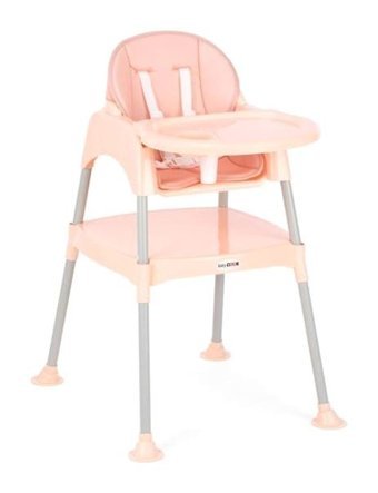 Babydoor Alüminyum - Plastik 18 kg Kapasiteli Tekerleksiz Sandalye Üstü Tepsili Oturaklı Portatif Mama Sandelyesi Somon