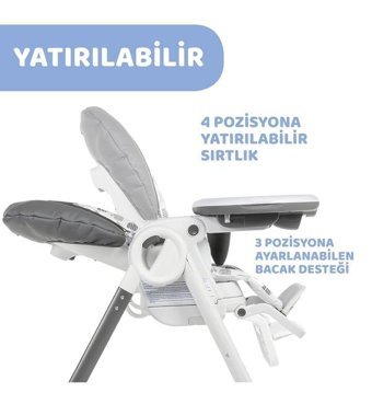 Chicco Polly Alüminyum - Plastik 5 Noktalı Emniyet Kemeri 15 kg Kapasiteli Tekerlekli Tepsili Oturaklı Yükselticili Katlanır Portatif Mama Sandelyesi Gri Melanj