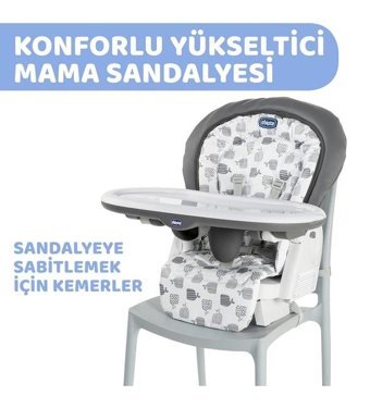 Chicco Polly Alüminyum - Plastik 5 Noktalı Emniyet Kemeri 15 kg Kapasiteli Tekerlekli Tepsili Oturaklı Yükselticili Katlanır Portatif Mama Sandelyesi Gri Melanj