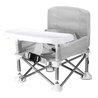 Funky Chairs Alüminyum - Plastik 15 kg Kapasiteli Tekerleksiz Sandalye Üstü Tepsili Oturaklı Yükselticili Katlanır Portatif Mama Sandelyesi Gri