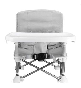 Funky Chairs Alüminyum - Plastik 15 kg Kapasiteli Tekerleksiz Sandalye Üstü Tepsili Oturaklı Yükselticili Katlanır Portatif Mama Sandelyesi Gri