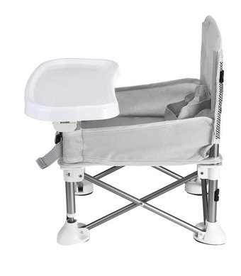 Funky Chairs Alüminyum - Plastik 15 kg Kapasiteli Tekerleksiz Sandalye Üstü Tepsili Oturaklı Yükselticili Katlanır Portatif Mama Sandelyesi Gri