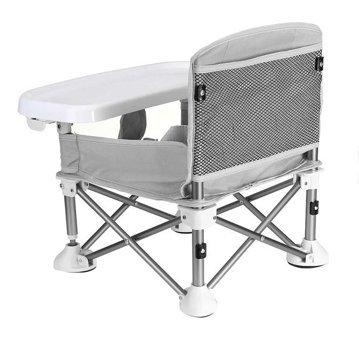Funky Chairs Alüminyum - Plastik 15 kg Kapasiteli Tekerleksiz Sandalye Üstü Tepsili Oturaklı Yükselticili Katlanır Portatif Mama Sandelyesi Gri