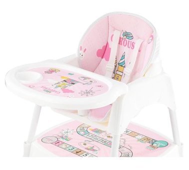 Wellgro Carousel Alüminyum - Plastik 5 Noktalı Emniyet Kemeri 20 kg Kapasiteli Tekerleksiz Tepsili Oturaklı Portatif Mama Sandelyesi Pembe
