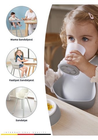Kinder Baby Joy Alüminyum - Plastik 5 Noktalı Emniyet Kemeri 15 kg Kapasiteli Tekerleksiz Tepsili Oturaklı Yükselticili Portatif Mama Sandelyesi Krem