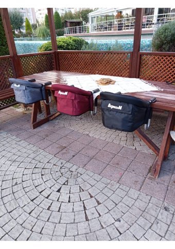 Bigmoon Kumaş 3 Noktalı Emniyet Kemeri 15 kg Kapasiteli Tekerleksiz Masaya Takılan Sandalye Üstü Oturaklı Katlanır Portatif Mama Sandelyesi Gri