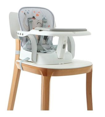 Baby Plus Funny Alüminyum - Plastik 5 Noktalı Emniyet Kemeri 15 kg Kapasiteli Tekerleksiz Sandalye Üstü Tepsili Oturaklı Yükselticili Portatif Mama Sandelyesi Gri