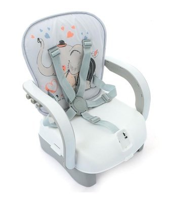Baby Plus Funny Alüminyum - Plastik 5 Noktalı Emniyet Kemeri 15 kg Kapasiteli Tekerleksiz Sandalye Üstü Tepsili Oturaklı Yükselticili Portatif Mama Sandelyesi Gri
