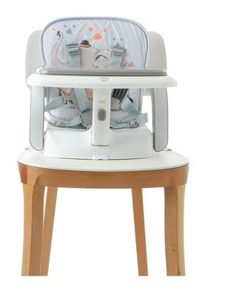 Baby Plus Funny Alüminyum - Plastik 5 Noktalı Emniyet Kemeri 15 kg Kapasiteli Tekerleksiz Sandalye Üstü Tepsili Oturaklı Yükselticili Portatif Mama Sandelyesi Gri